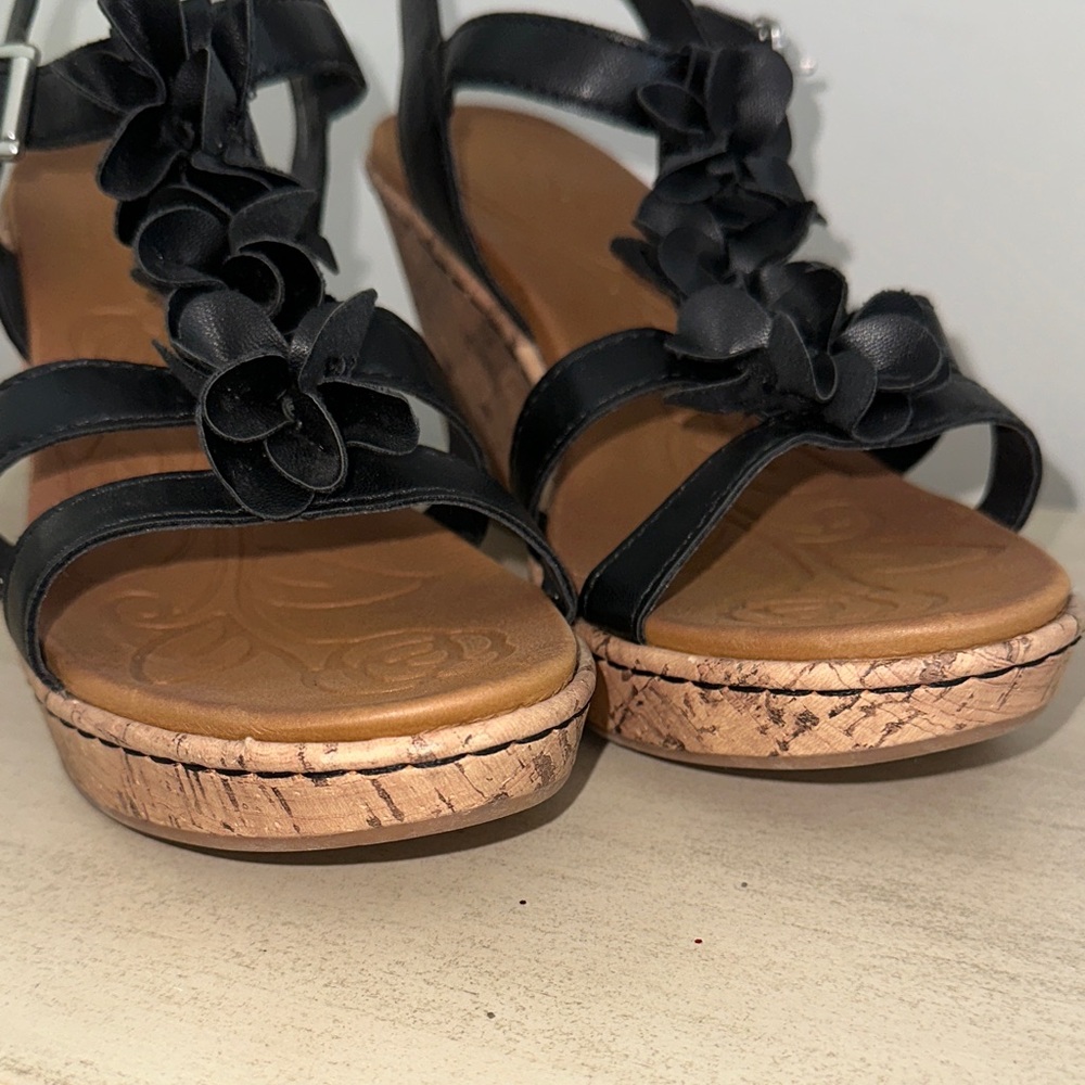 Born Concept Black Floral T-Strap Wedges - Picture 3 of 9